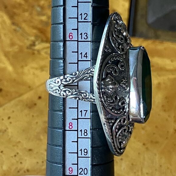 Green Quartz Sterling Silver Cocktail Ring Size 7 - Picture 7 of 8